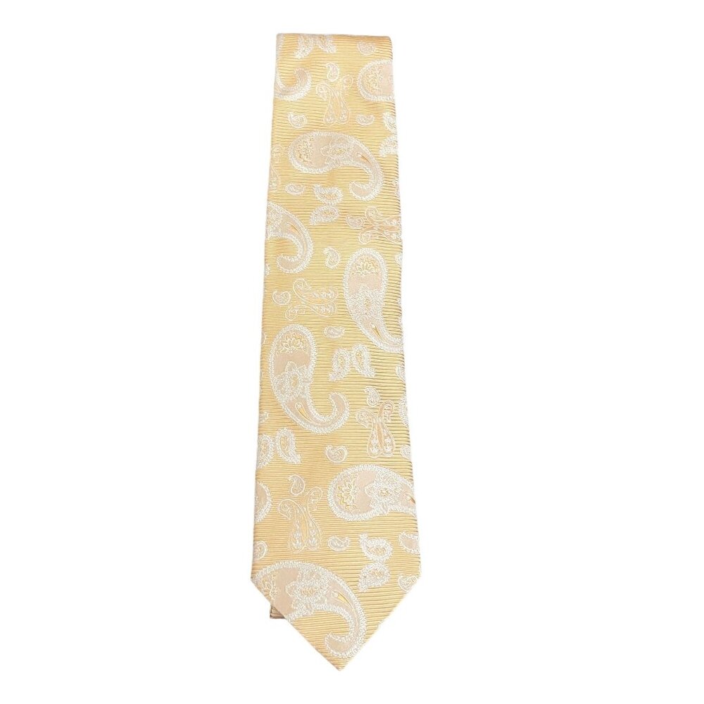 Faconnable Men's 100% Silk Necktie Gold Paisley Design